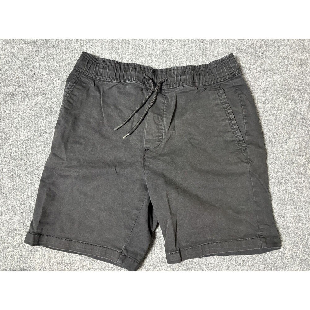 Zara Chino Shorts Mens M Black Canvas Drawstring Elastic Waist 7" Inseam Casual
